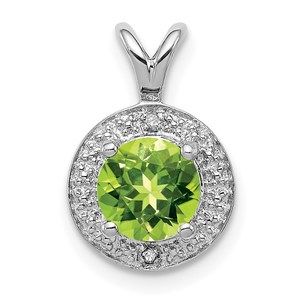 Sterling Silver Rhodium-plated Diamond & Peridot August Birthstone Charm Pendant